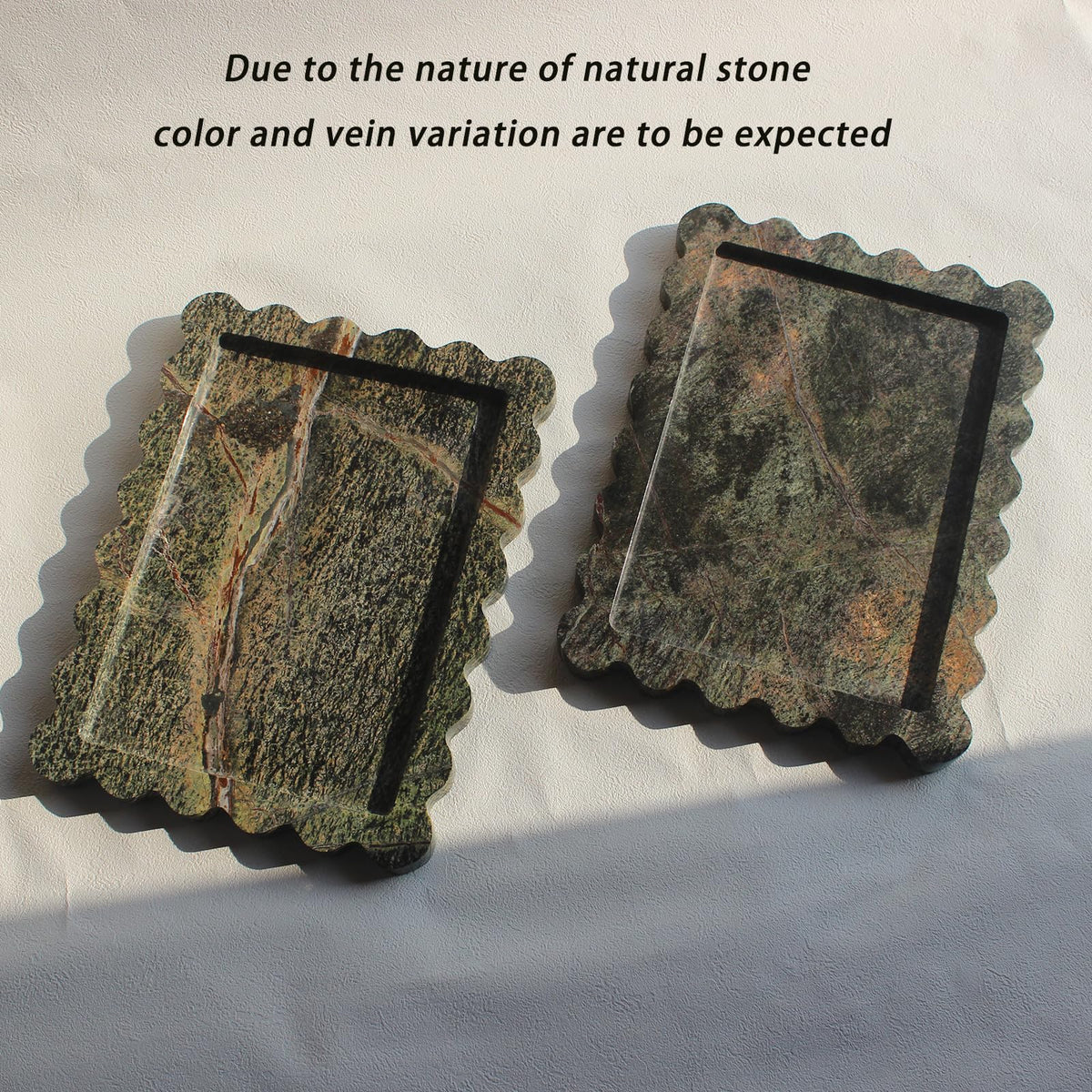 Natural Luxury Scalloped Marble Tray 10.8"x8", Rectangle Vanity Tray for Bathroom Kitchen Counter, Decorative Tray for Dresser Home Decor - Rainforest Green