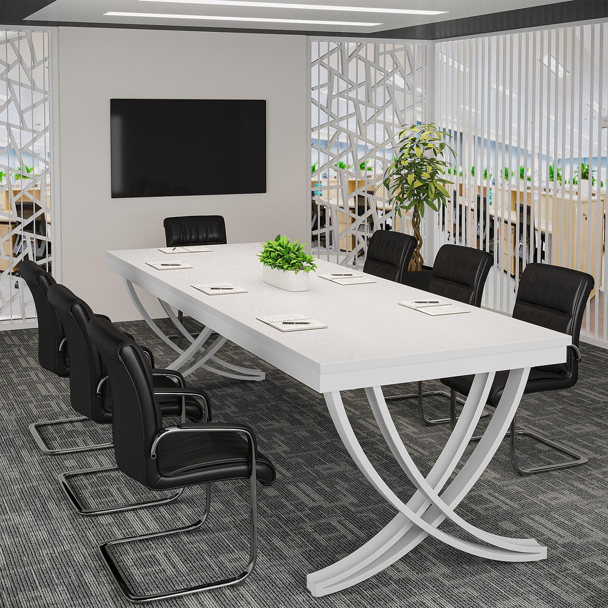Tribesigns 6.5FT Conference Table for 6-8 People, 78 inch Long Rectangular Seminar Table with Strong Metal Frame, Business Furniture Boardroom Desk for Office Meeting Conference Room (1PC, White)