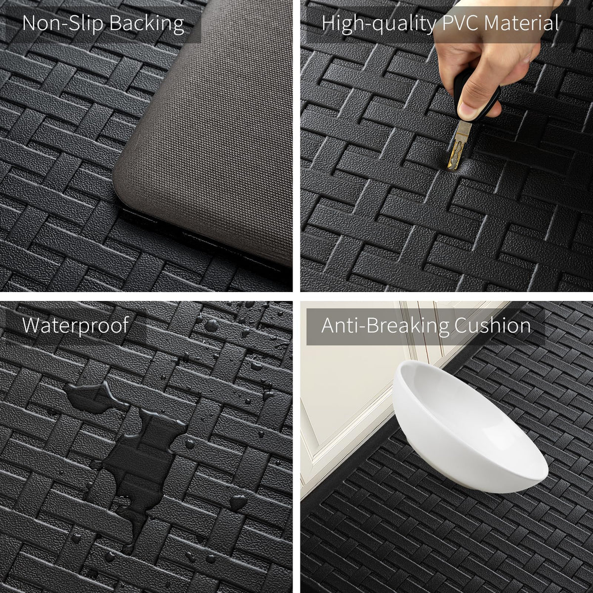 2PCS UKISS Kitchen Rugs, Cushioned Anti Fatigue Kitchen Mats for Floor, Waterproof Kitchen Rug，Non-Slip Comfort Standing Mat for Kitchen (Black, 17.3"x28"+17.3"x28")