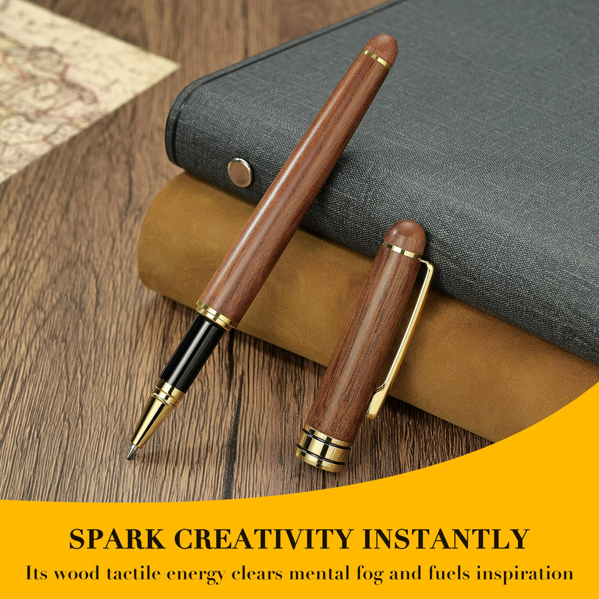 BEILUNER Luxury Wood Ballpoint Pen Writing Set,Walnut-Elegant Fancy Nice Gift Pen Set for Signature Executive Premium Office Fancy Nice Supplies - Gift Boxed with Extra Refills (Black)
