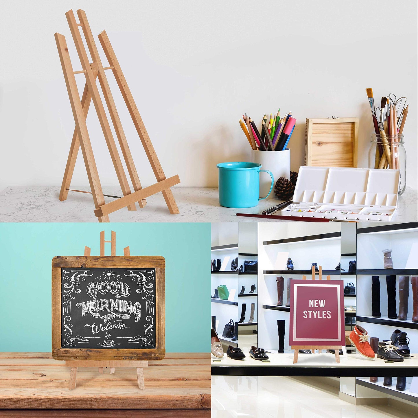 U.S. Art Supply 18" Large Tabletop Display Easel - Beechwood Artist A-Frame Display Stand, Wooden Easel for Painting, Canvas Stand, (Pack of 6) Classrooms Events Photo Picture Sign Holder