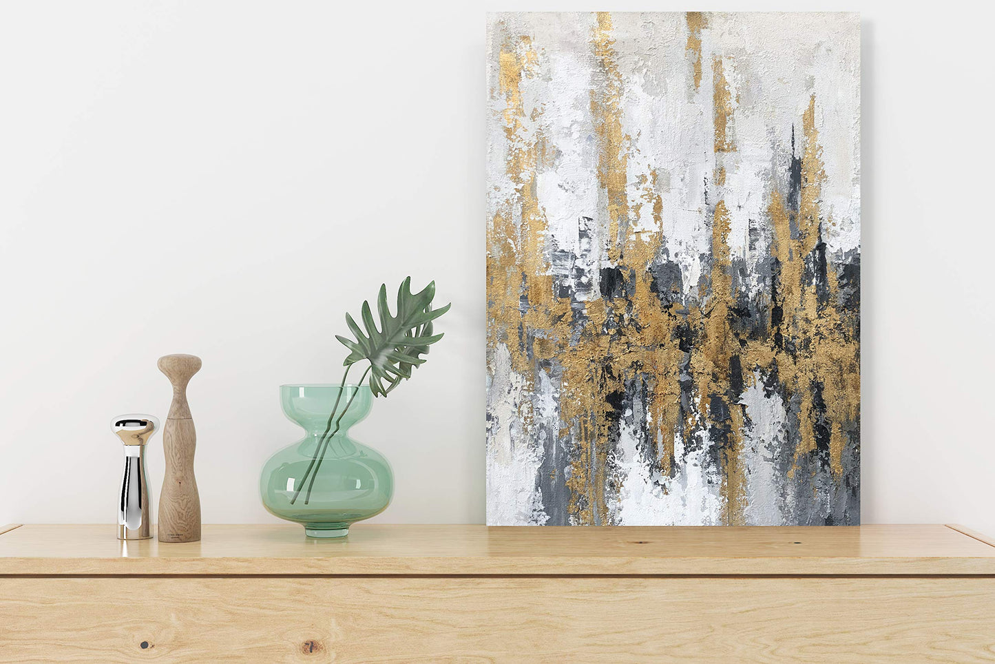 Yihui Arts Modern Abstract Skyline Canvas Wall Artwork with Gold Foil for Office Decoration