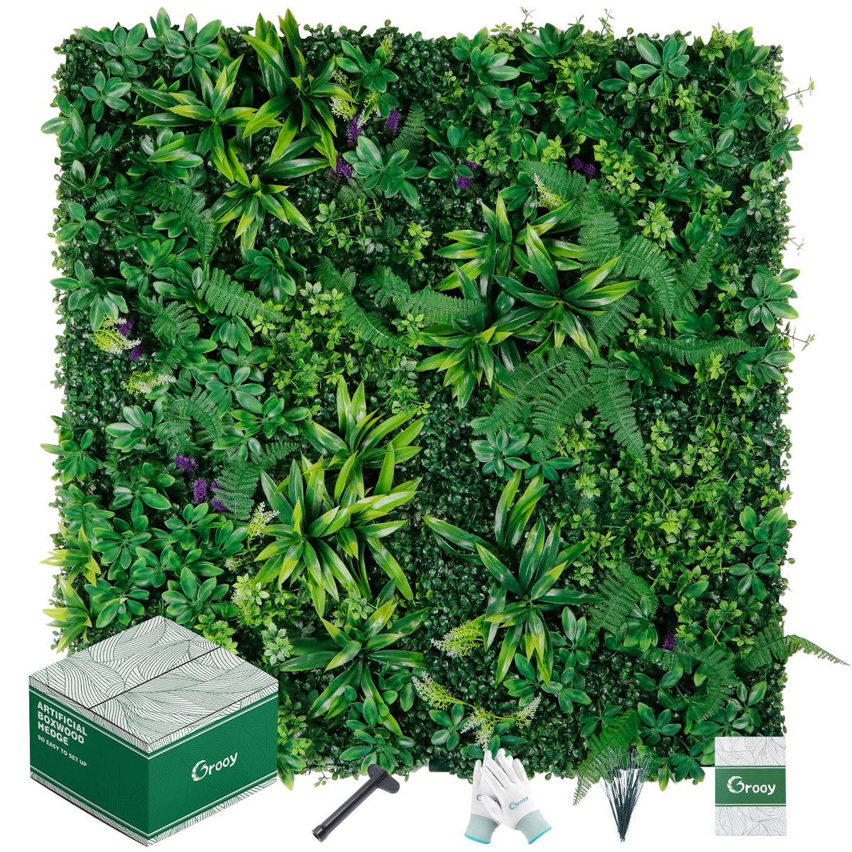 Grooy Artificial Boxwood Panels, Grass Wall Panels 20"x20"(8pcs), Privacy Hedge Fence Screen with UV Protection, Fake Greenery Backdrop for Indoor Wedding and Outdoor Garden Backyard
