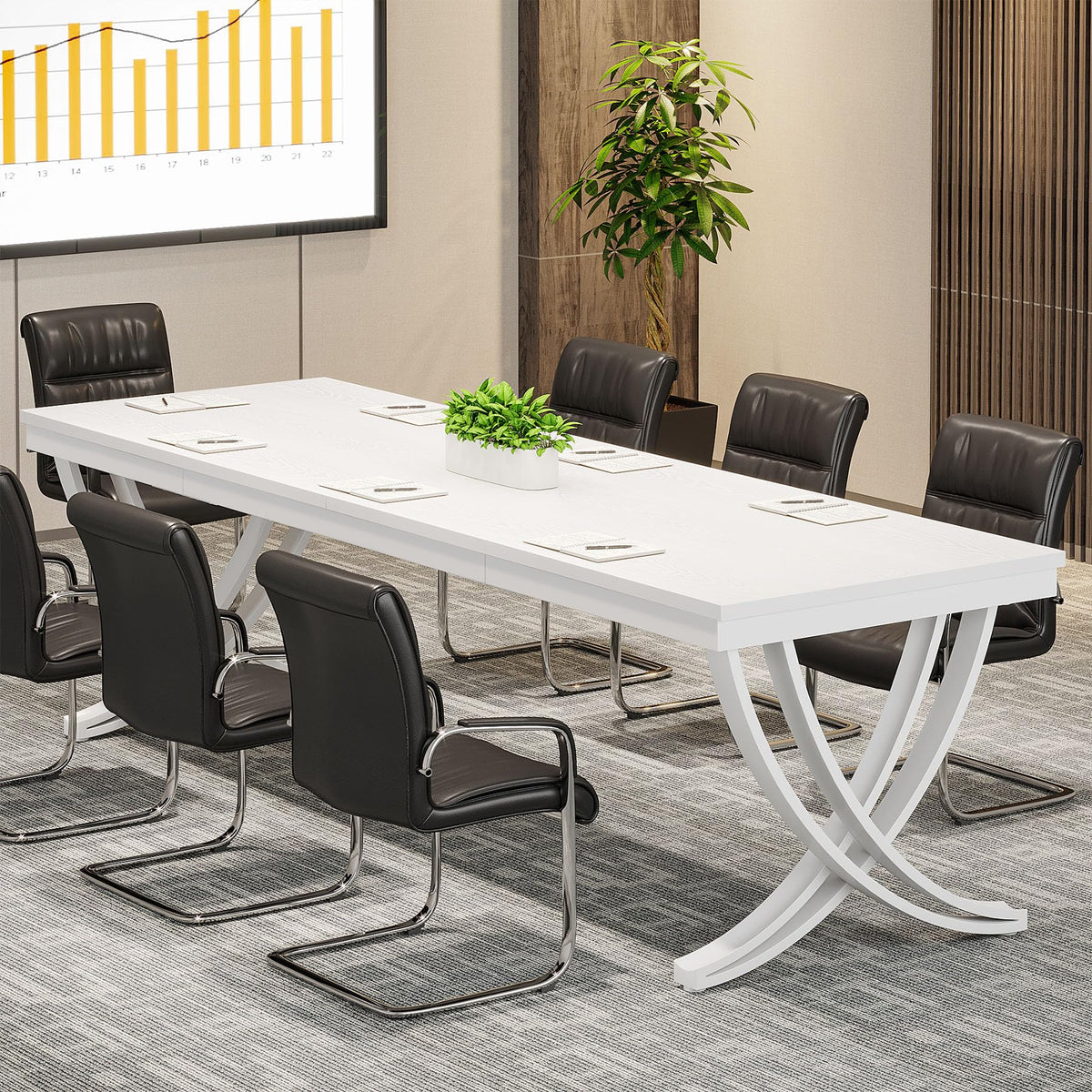 Tribesigns 6.5FT Conference Table for 6-8 People, 78 inch Long Rectangular Seminar Table with Strong Metal Frame, Business Furniture Boardroom Desk for Office Meeting Conference Room (1PC, White)