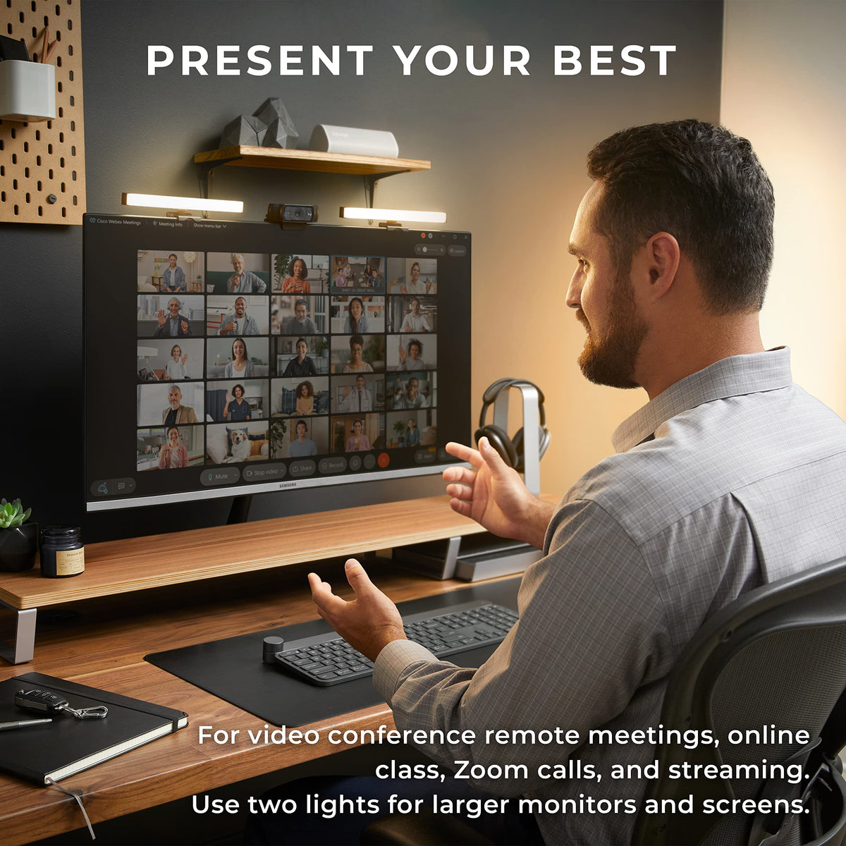 HumanCentric Video Conference Lighting - Webcam Light for Streaming, LED Monitor and Laptop Light for Video Conferencing, Zoom Lighting for Computer, Replace Ring Light for Zoom Meeting, Double Kit