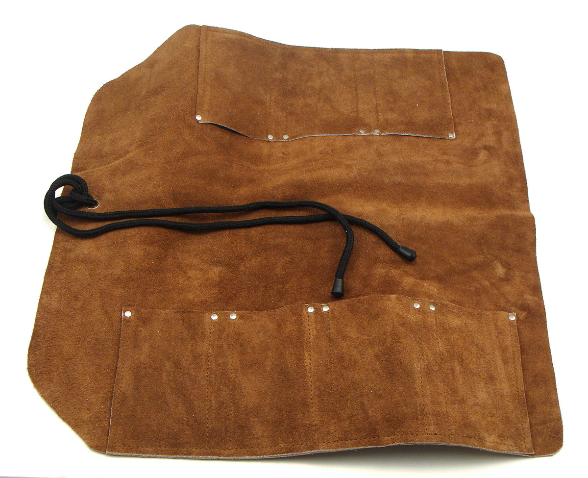 7-Pocket Suede Leather Tool Roll Up Bag - Leather Tool Organizer for Wood Carving Tools - Chisel Roll Bag for Medium to Large Sized Woodworking Tools - Knife Roll Bag for Kitchen Knives and Utensils