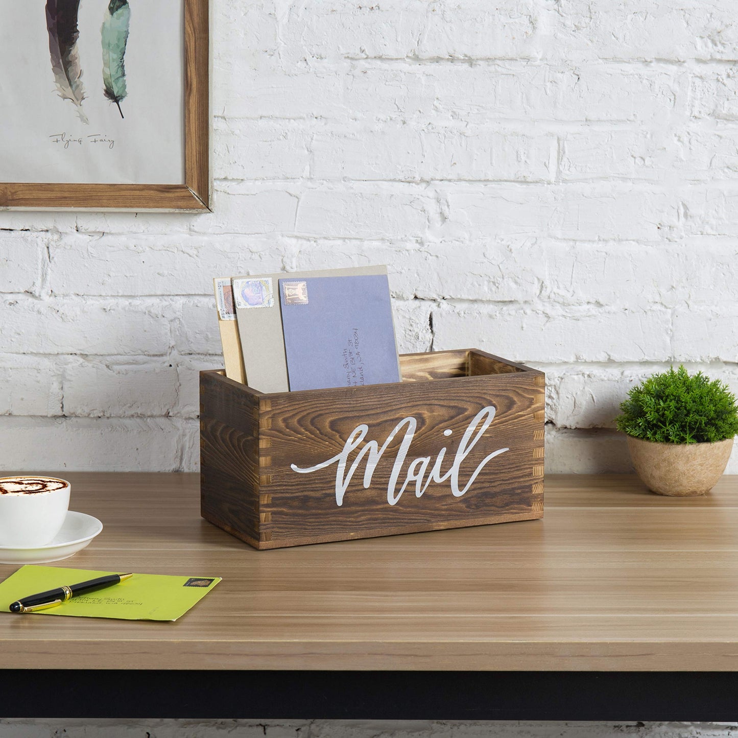 MyGift Mail Holder Storage Organizer Box Rustic Brown Wood with MAIL Script Design, Desktop Letters, Bills, Notes and Postcard Bin for Home Office Dorm Room