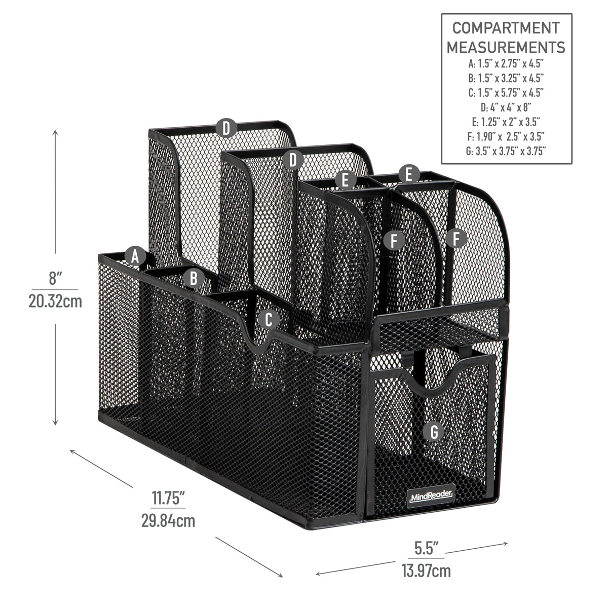Mind Reader Countertop Organizer, Office Breakroom or Desktop Storage, 10-Compartment Caddy, Metal Mesh, Black