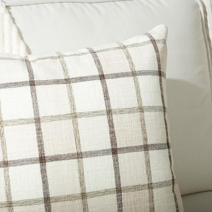 Stellhome Pack of 2 Fall Lumbar Linen Buffalo Check Throw Pillow Covers Autumn