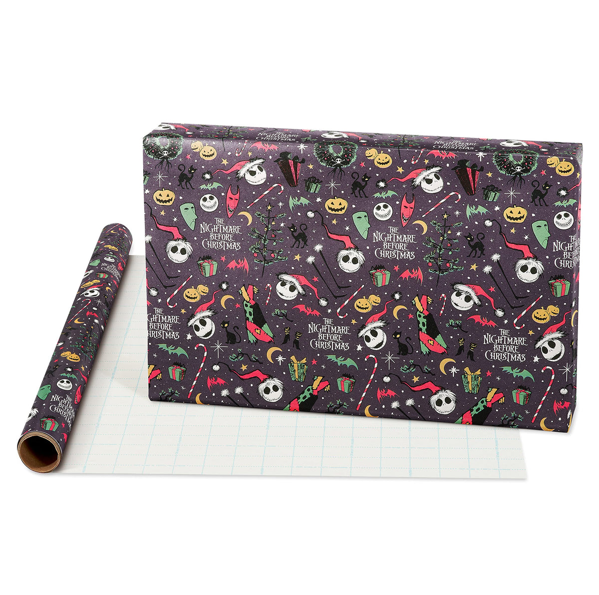 American Greetings Nightmare Before Christmas Christmas Wrapping Paper Rolls, Black and Red Holiday Gift Wrap (105 sq. ft., 3 Rolls-30 in. x 14 ft., Cut Lines) Jack Skellington, Oogie Boogie, Cosmo