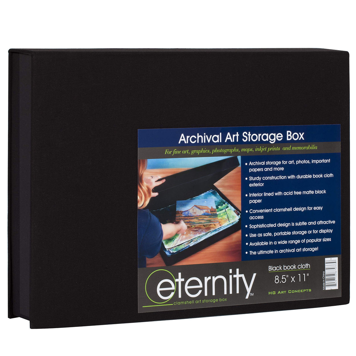 HG Art Concepts Eternity Archival Clamshell Photo Storage Box, Black - 8.5"x11" - For Storing Artwork, Photos & Documents, Deluxe Acid-Free, Sturdy & Lined With Archive-Quality Paper