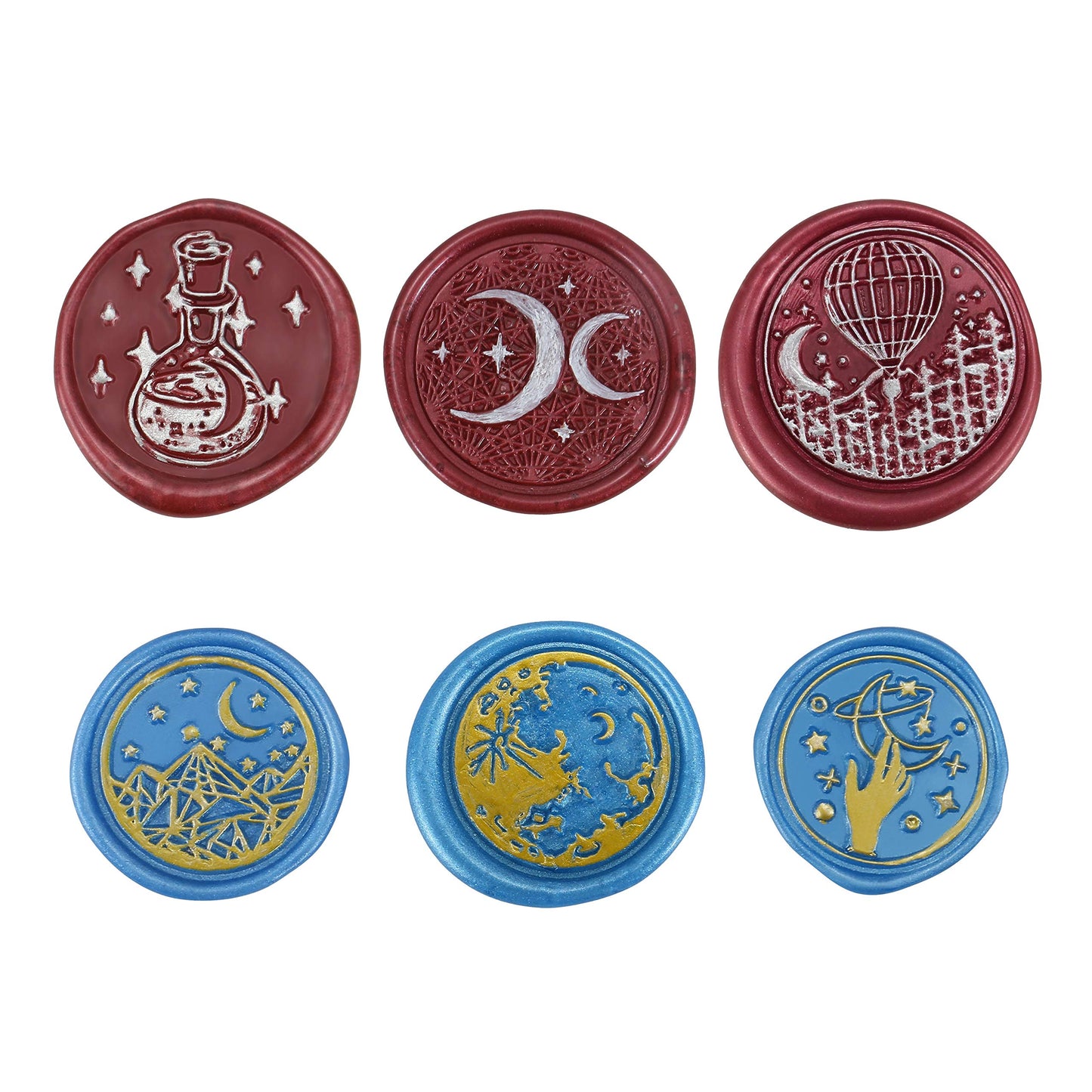 Yoption 6 Pcs Wax Seal Stamp Set, Vintage Moon and Star Sealing Wax Stamps Kit, Wooden Handle with Brass Head for Wedding Christmas Invitation Gift Cards