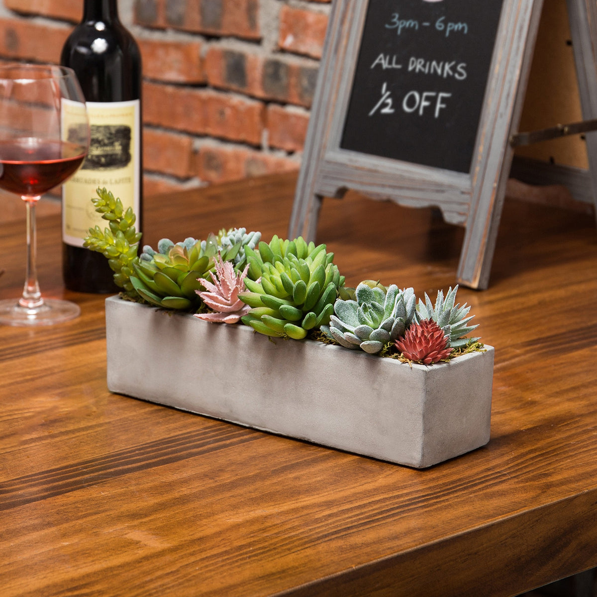 MyGift Faux Succulent Plant Arrangement in 12-Inch Gray Cement Pot
