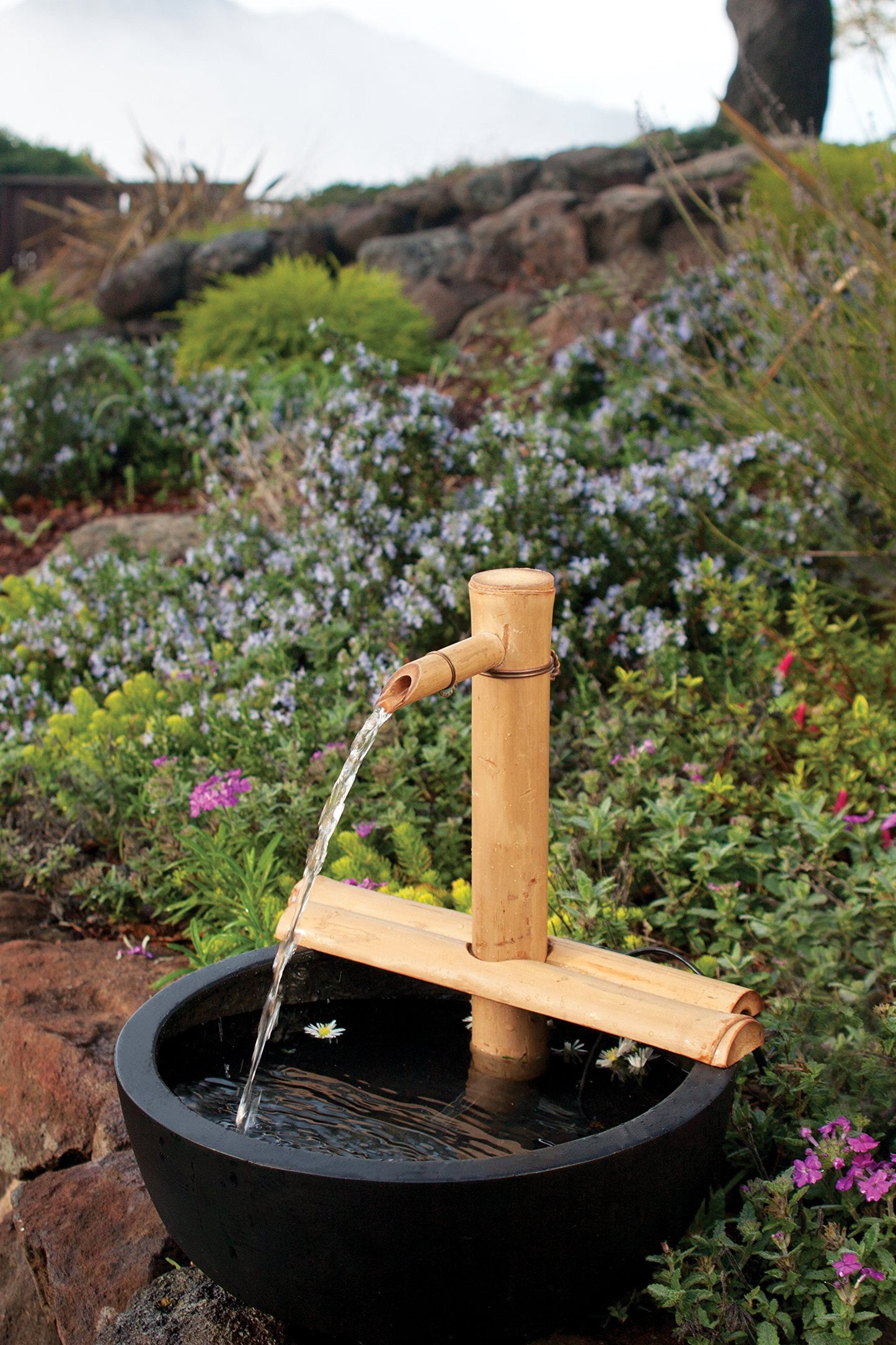 12” Bamboo Fountain Kit – Adjustable Half Round Spout with Quiet Pump for Indoor/Outdoor Bowl Fountains – Container Not Included | Natural Bamboo Water Feature for Zen Garden, Patio & Home Décor