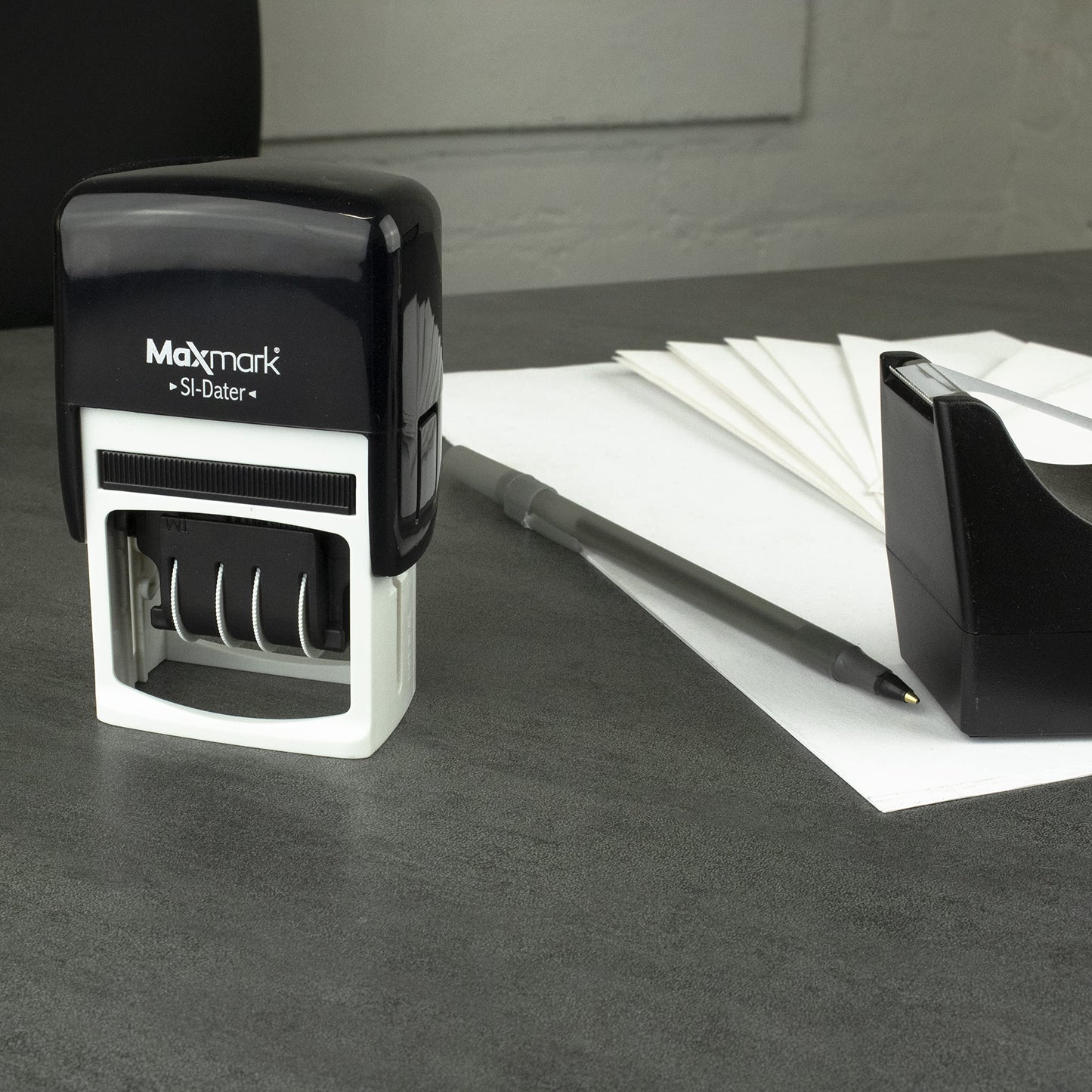 MaxMark Office Self Inking Date Stamp with Phrase Approved - 2 Color Blue/Red Ink