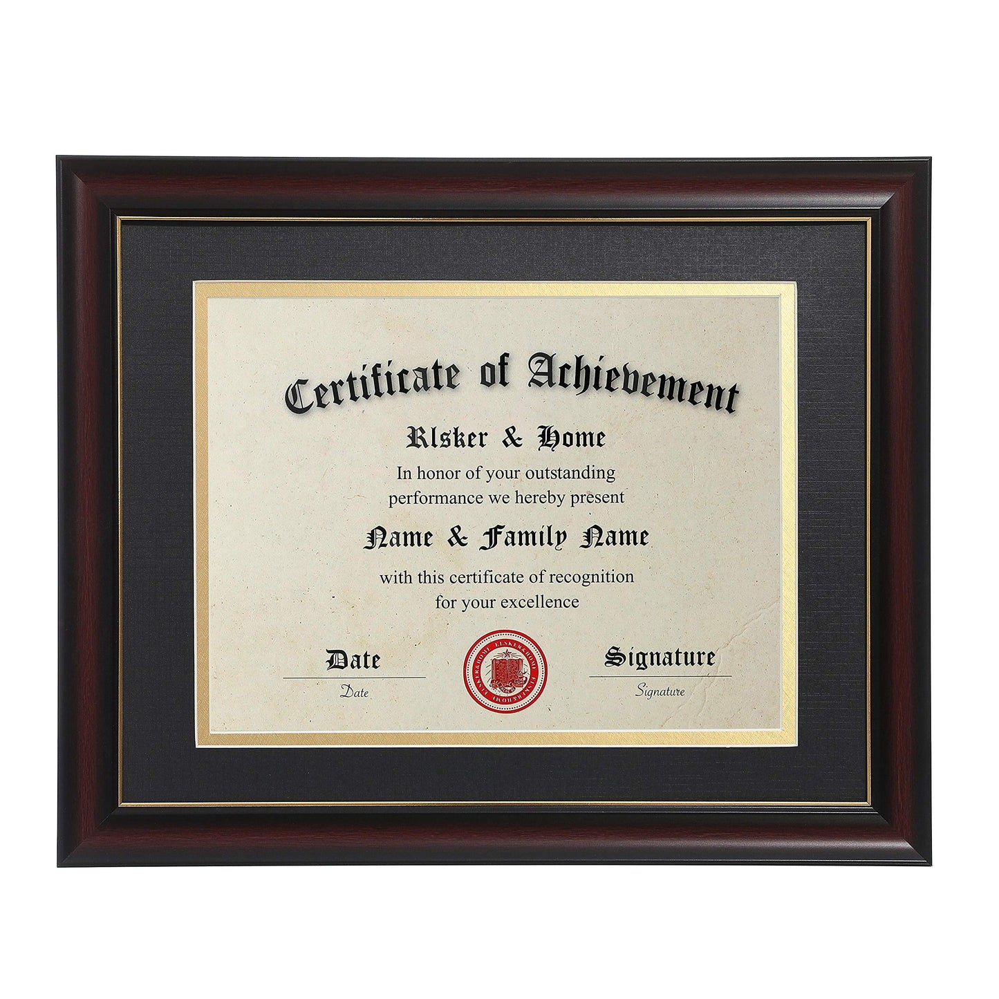 ELSKER&HOME 8.5x11 Diploma Frames with Mat, Classic Cherry Wood, 8.5x11 or 11x14 Inch - Double Matte Black with Gold Rim