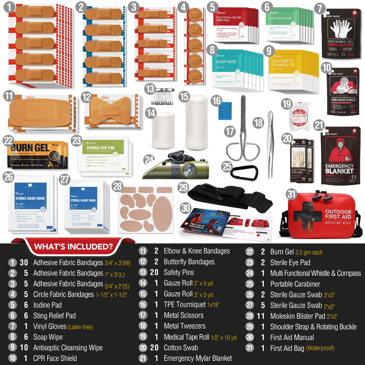 152 PCS Waterproof First Aid Kit, Portable Small Boat Dry Bag Bug Out Bags, Emergency Medical Kit Ideal for Boating, Camping, Fishing, Kayaking, Floating, Red