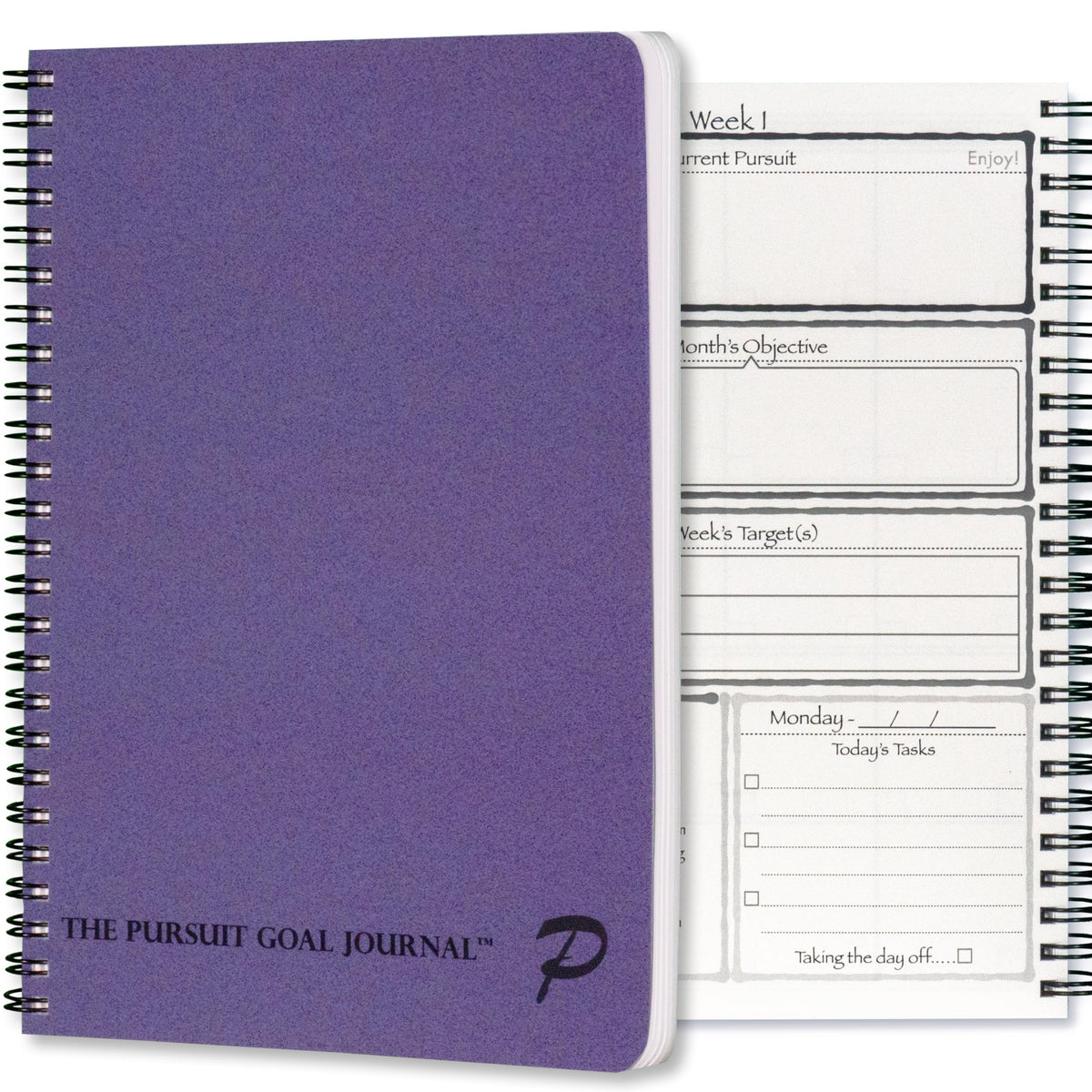 Pursuit Goal Journal - 6 Month Undated Productivity Planner for Goal Setting - Daily Planner, Weekly Planner, Monthly Planner, Notebook, 6x8.5inch (Purple)