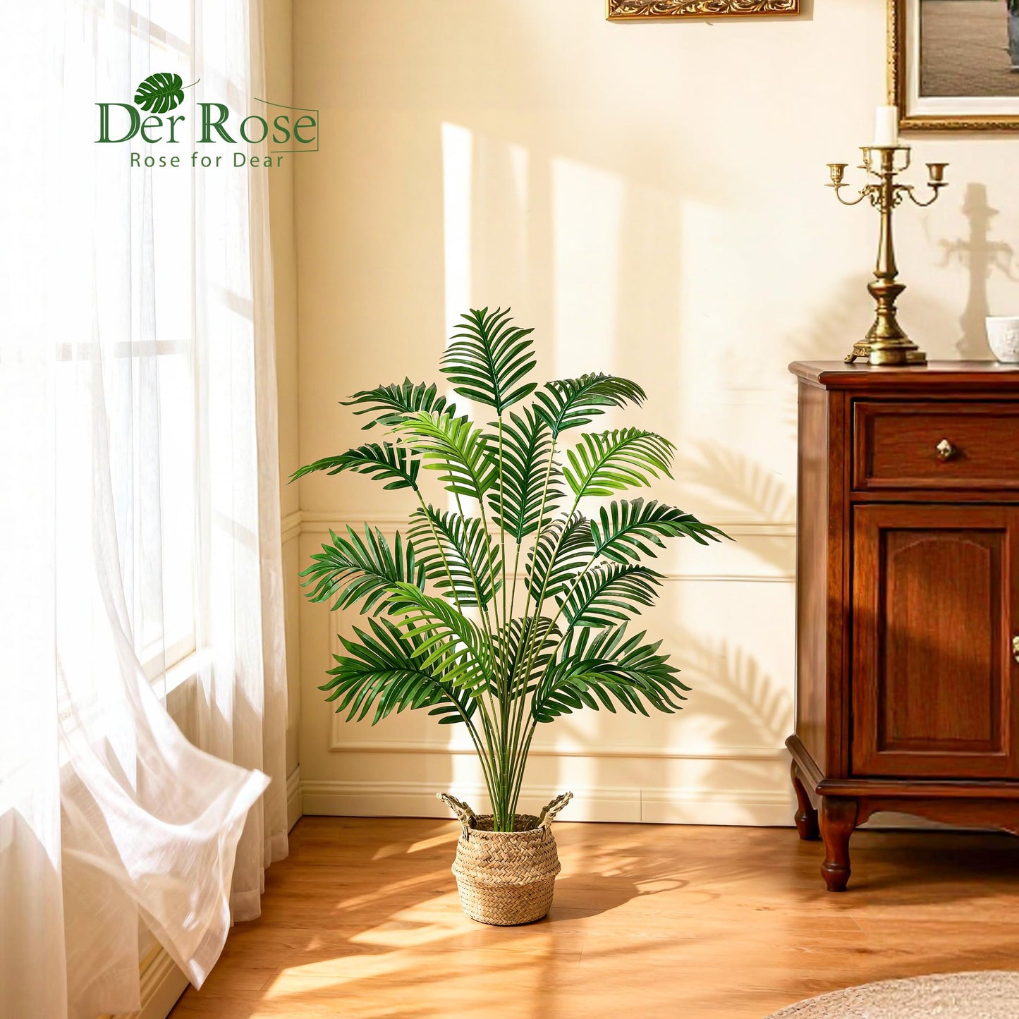 Der Rose 44" Fake Plants Artificial Palm Tree with Hand Woven Basket for Home Office Living Room Balcony Indoor Easy Assembly