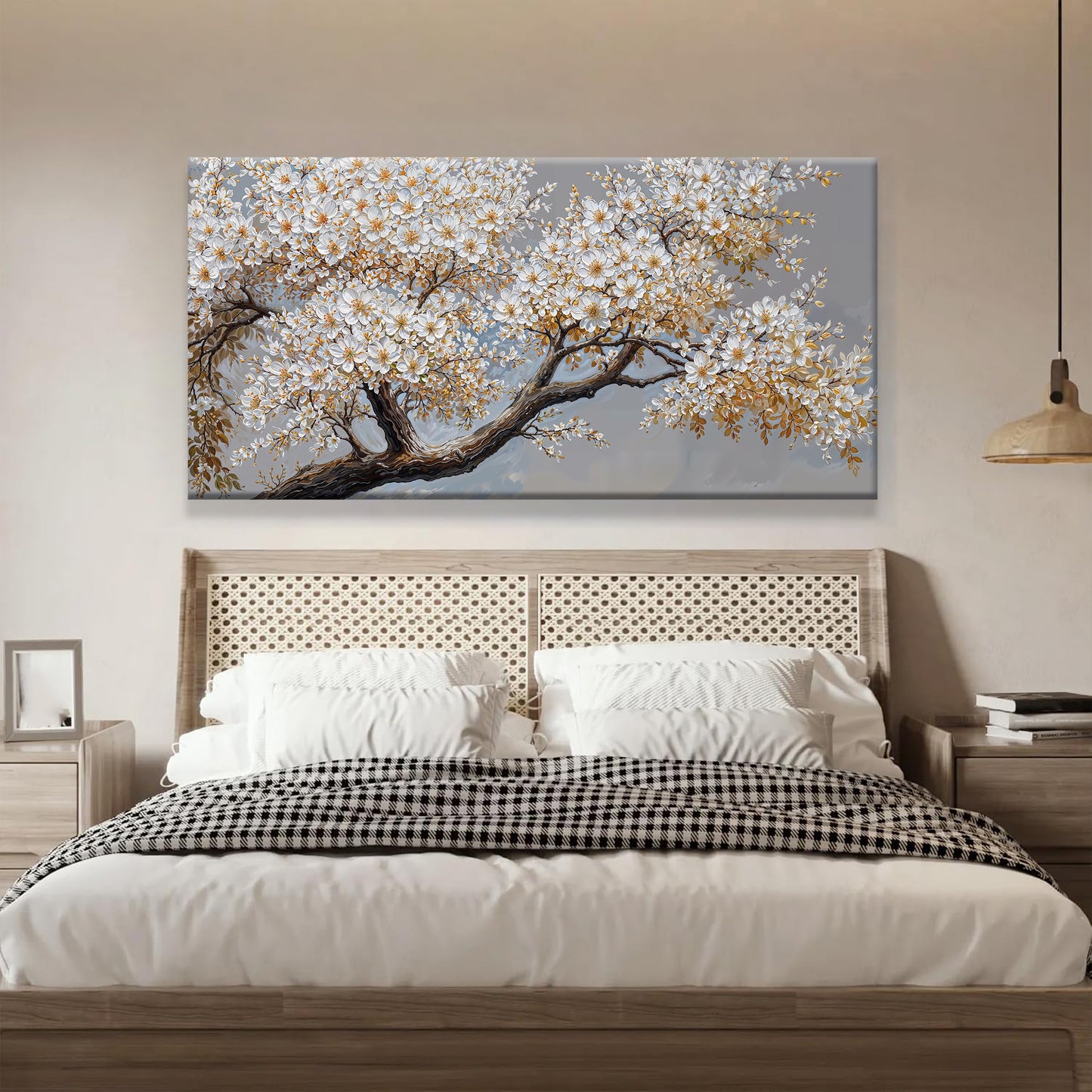 Canvas Wall Art Decor White Flowers On Tree Artwork Wall Decor Living Room Canvas Prints Modern Wall Art For Office Kitchen Canvas Prints Decor 24x48 Inch