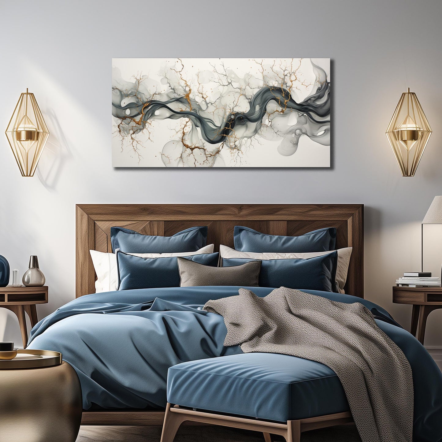 CPKATMT Abstract Wall Art for Living Room Black White and Gold Wall Decor for Office Modern Prints Wall Art for Bedroom Size 20 x 40 Inch
