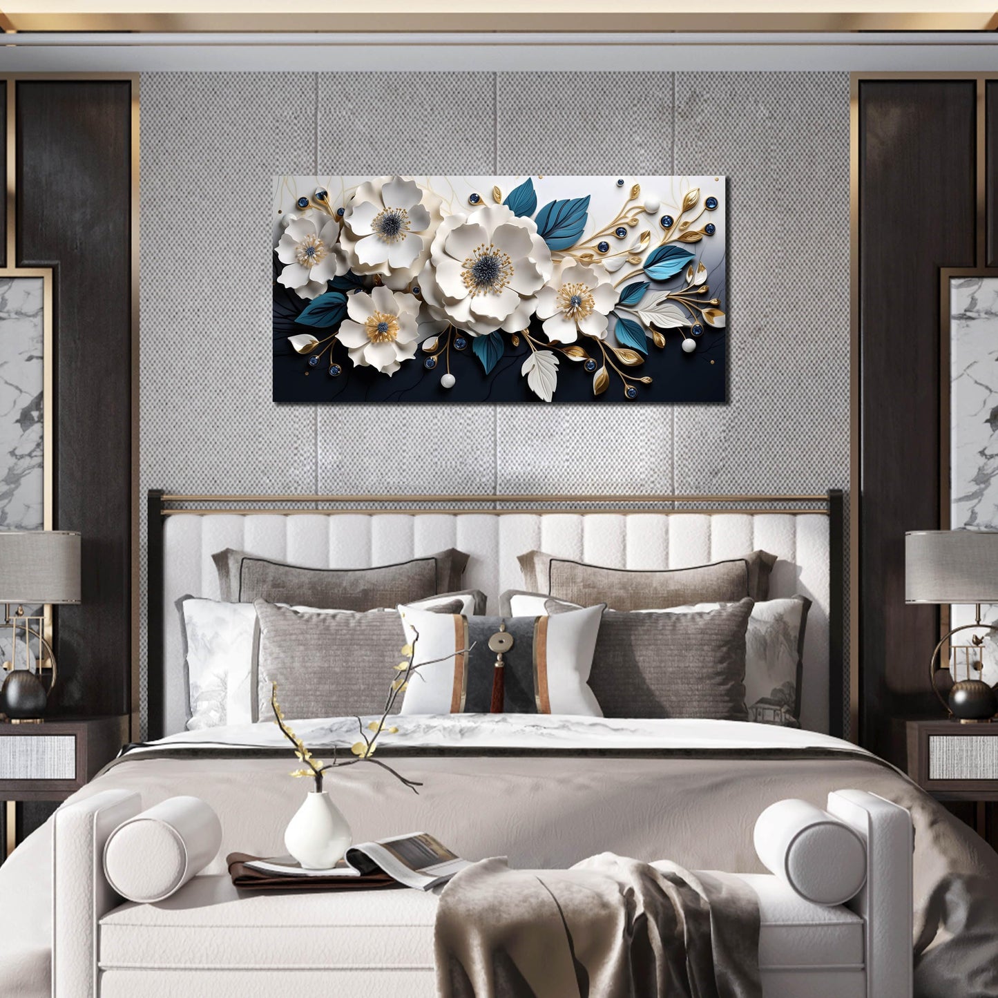Large Canvas Wall Art for Living Room Bedroom Home Office White and Blue Floral Wall Art Botanical Picture Modern Framed Artwork Flower Canvas Prints 20x40 In