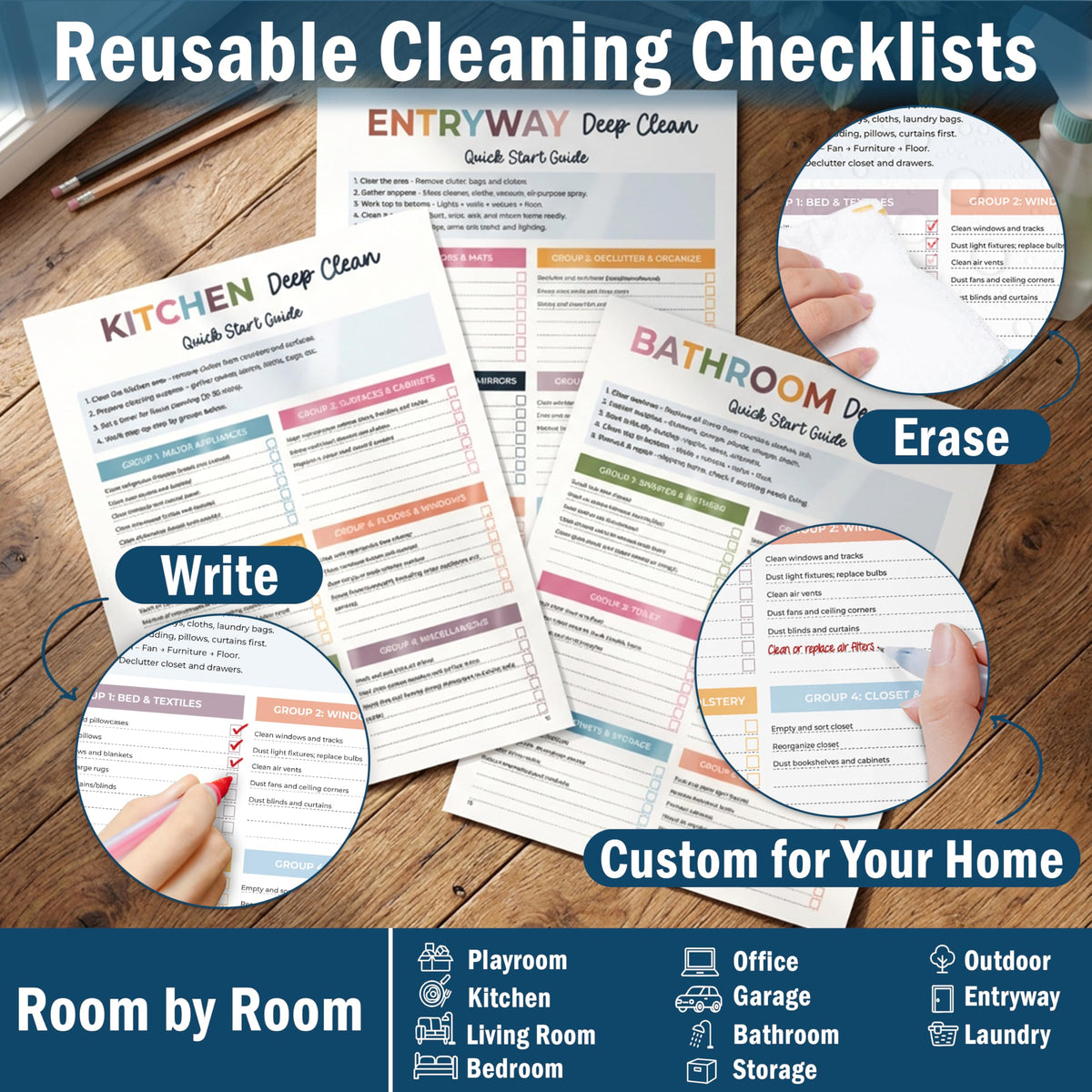 BLOOMOST ADHD Cleaning Planner - Daily, Weekly & Monthly Cleaning Checklist Organizer for Adults & Teens, Break Chores Into Small Wins, Glossy Erase Checklists - Planning Pages (version 2)