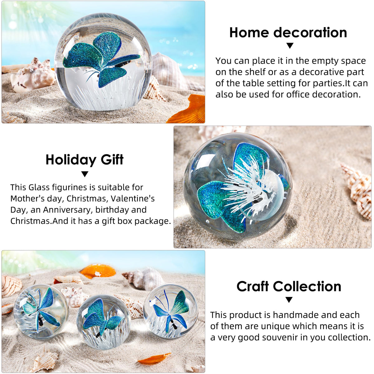 EUSTUMA Hand Blown Glass Butterfly Paperweight for Office Desk,Home Decor Collectible