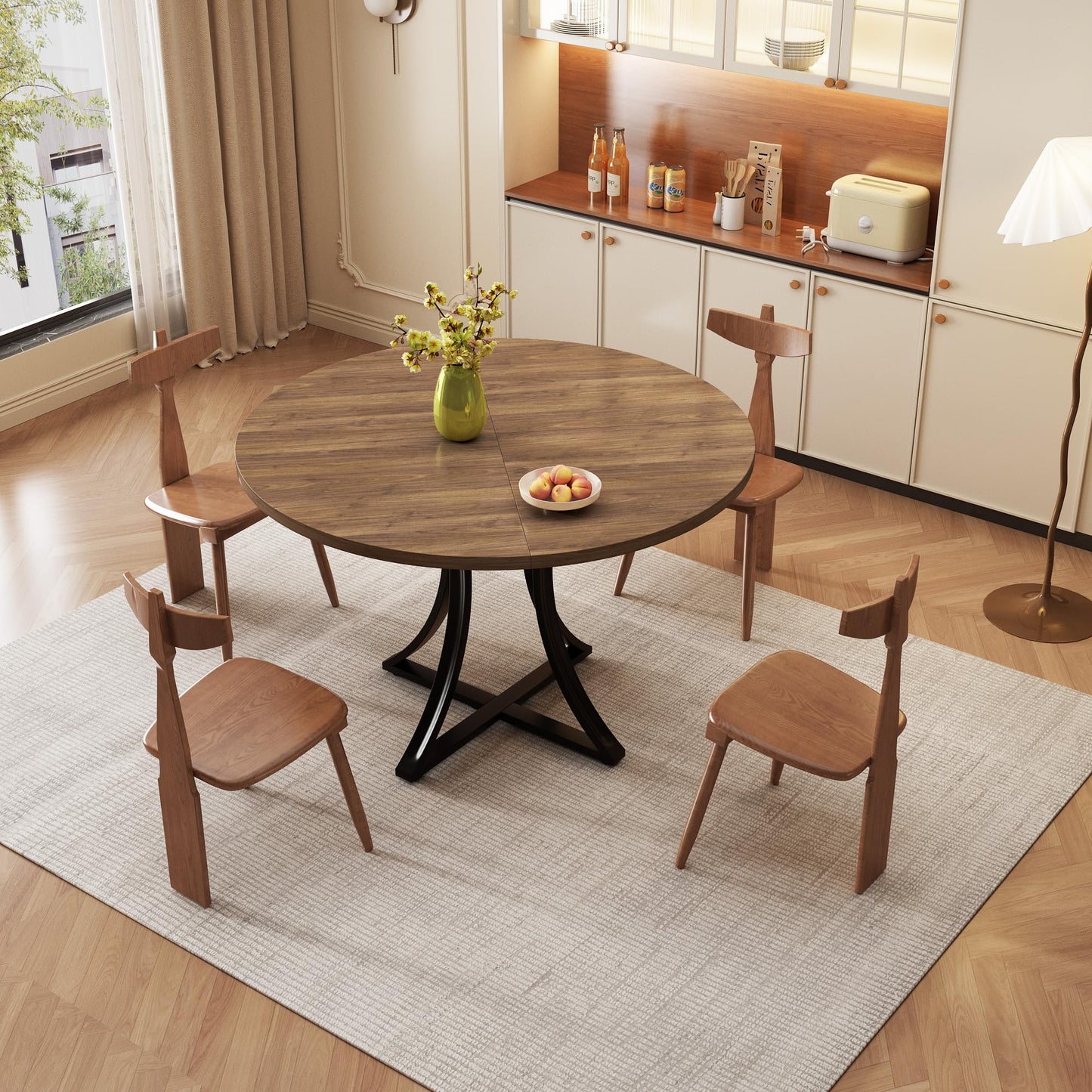 40 Inch Round Dining Table for 4 People, Modern Farmhouse Kitchen Table, Adjustable Feet, Circle Wood Dinner Table for Dining Room, Living Room, Apartment, Easy Assembly