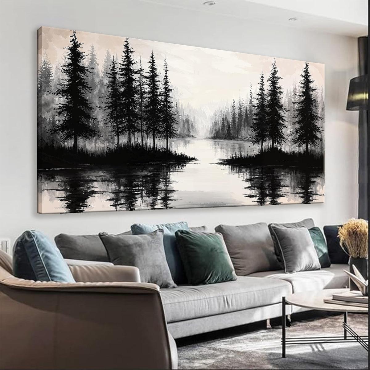 QSQ Canvas Art Wall Decor Print Modern Landscape Wall Art For Bedroom Modern Office Home Wall Decorations Forest River Landscape Paintings Pictures Artwork Aesthetic 20 X 40 In