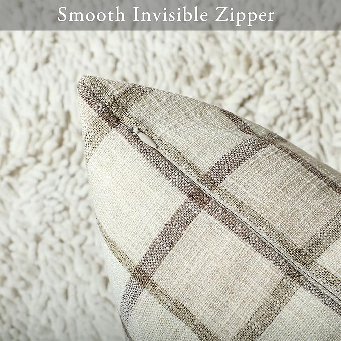 Stellhome Pack of 2 Linen Buffalo Check Decorative Throw Pillow Covers