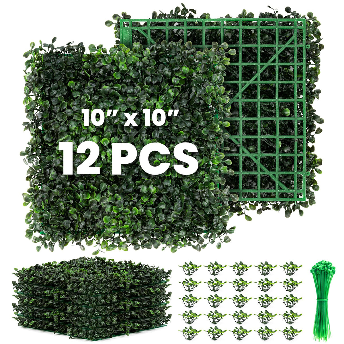 Ticanros Grass Wall 12 Pack 10"x10" Artificial Boxwood Hedge Wall Panels, Privacy Hedge Screen Faux Boxwood for Outdoor,Indoor,Garden,Fence,Backyard,Greenery Walls