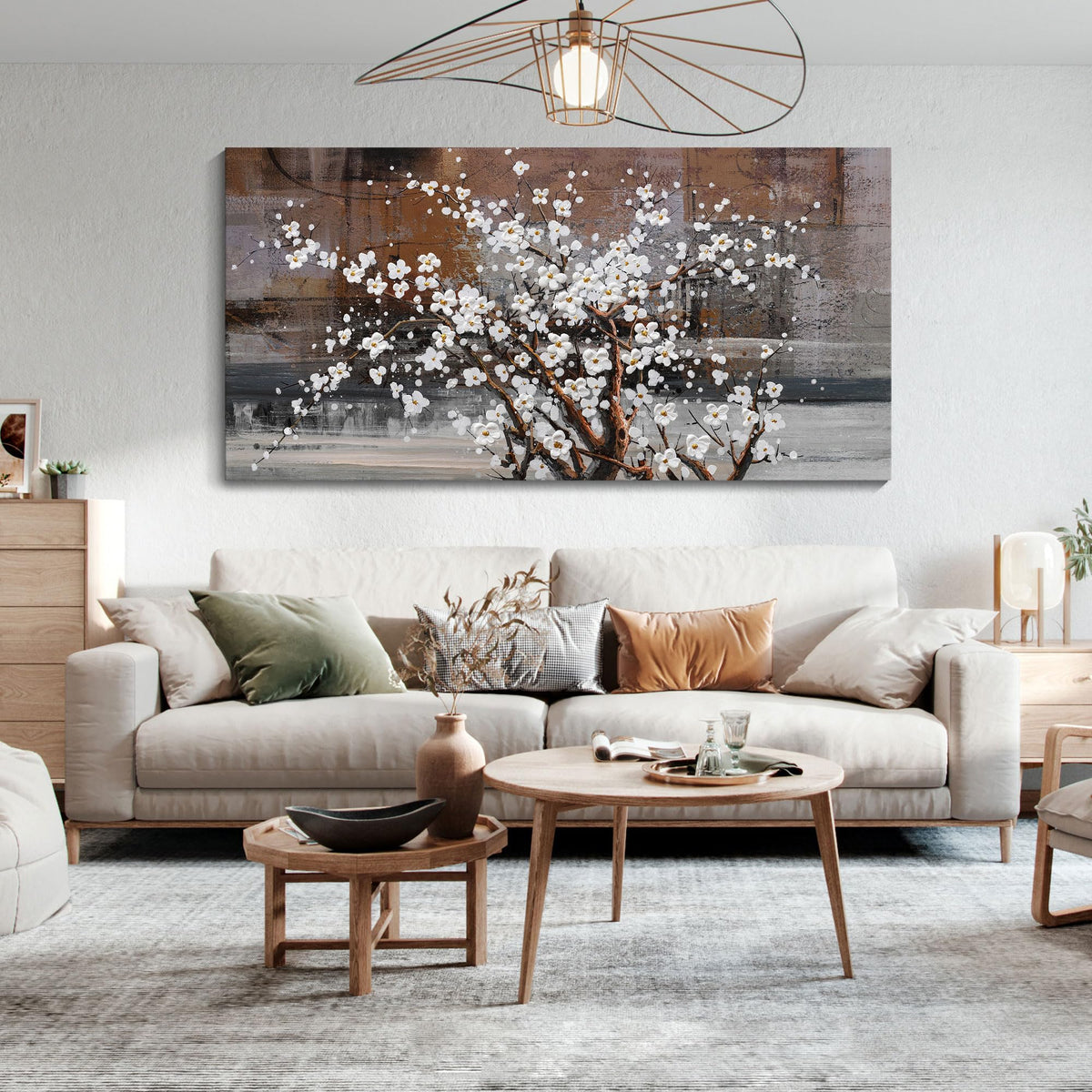 KLAKLA Large Canvas Wall Art for Living Room Brown Picture Wall Decor Modern Paintings Plum Blossom Art Prints Bedroom Office Framed Artwork for Wall