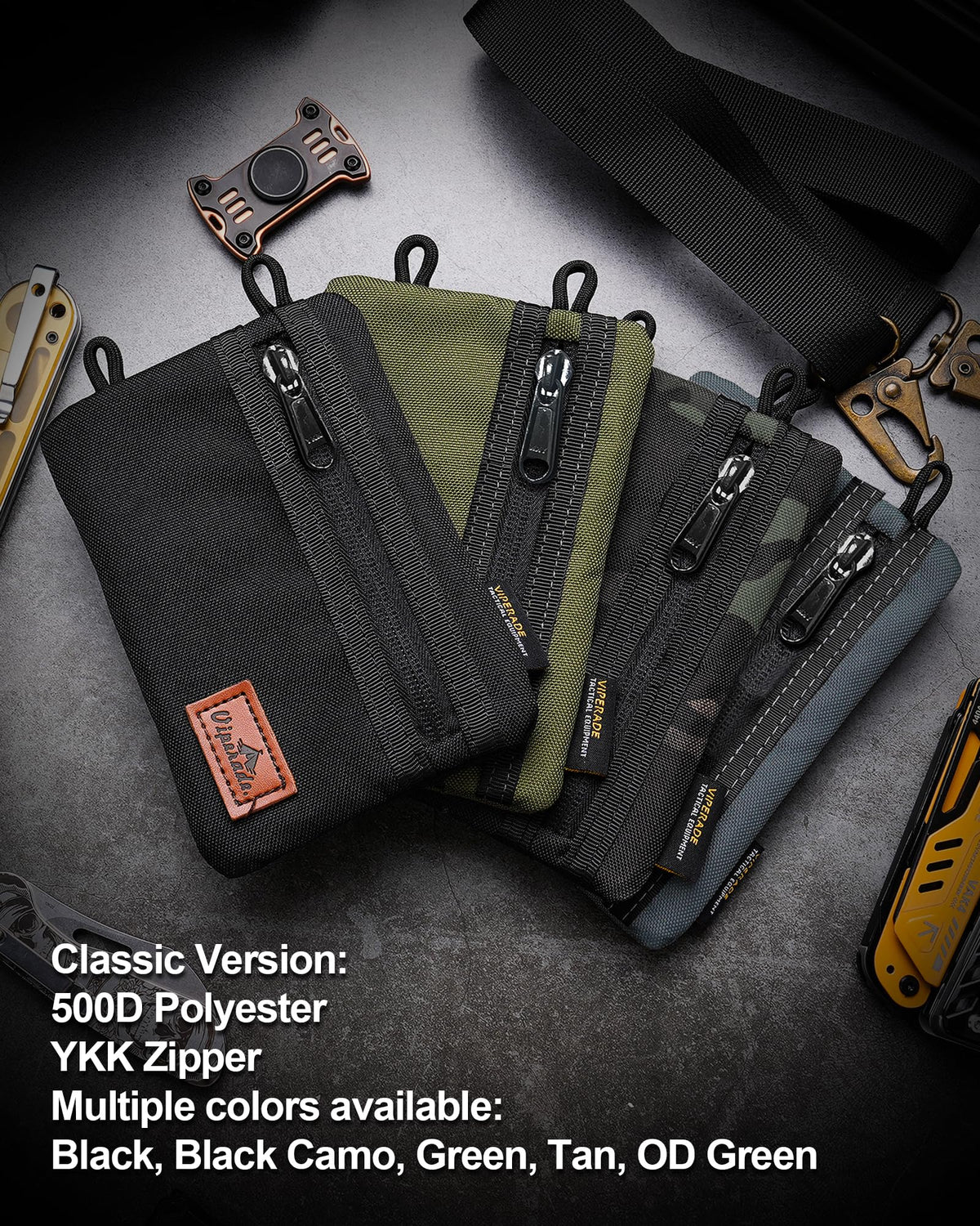 VIPERADE VE1 Pocket Organizer, EDC Pocket Pouch for Men, Pocket Organizer Storage EDC Gears, Keep Organized, Hold Your Flashlight/Pocket Knife, Tactical Pen, Notebook(Black)