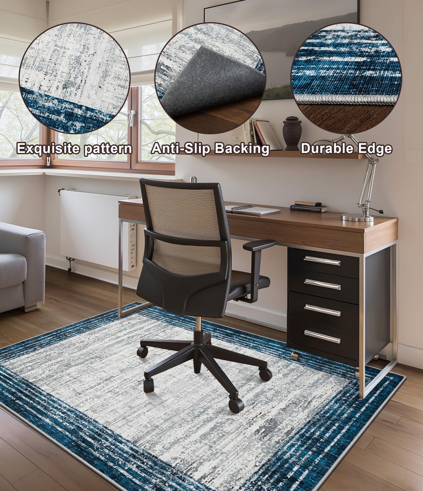 chakme Office Chair Mat for Hardwood Floor, 48"x36" Easy Glide Computer Desk Mat Protector for Rolling Chair Under Desk Rug Nonslip Backing, Machine Wash, (Square)