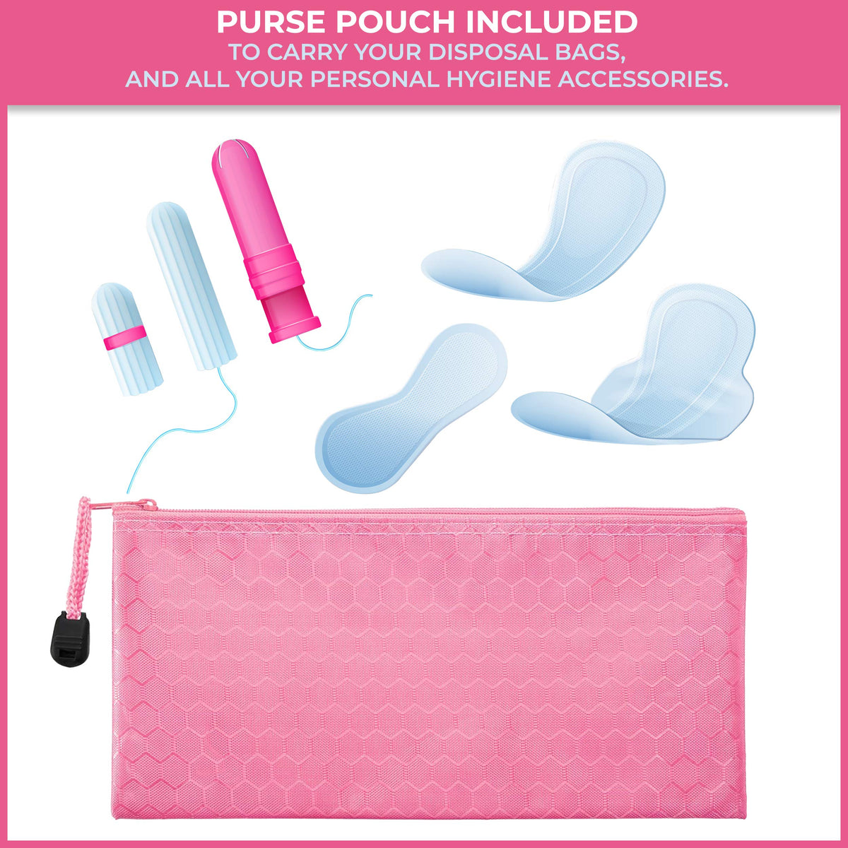 Trail Essentials Feminine Personal Disposal Seal Bags- 100 White Opaque Seal Bags for Sanitary, Discreet Disposal for Tampons, Pads, and Liners (Pink)