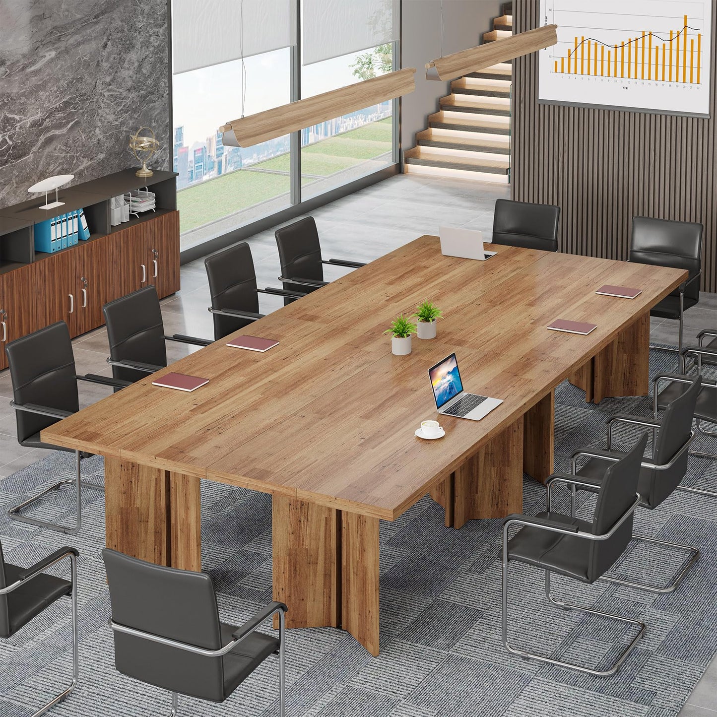 Tribesigns 10.5FT Conference Table, Large Rectangle Meeting Seminar Table for 10-12 Person, Long Wooden Business Tables (Set of 2, Walnut)