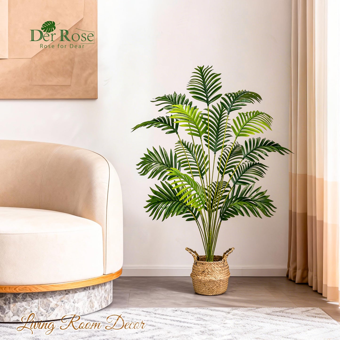Der Rose 44" Fake Plants Artificial Palm Tree with Hand Woven Basket for Home Office Living Room Balcony Indoor Easy Assembly