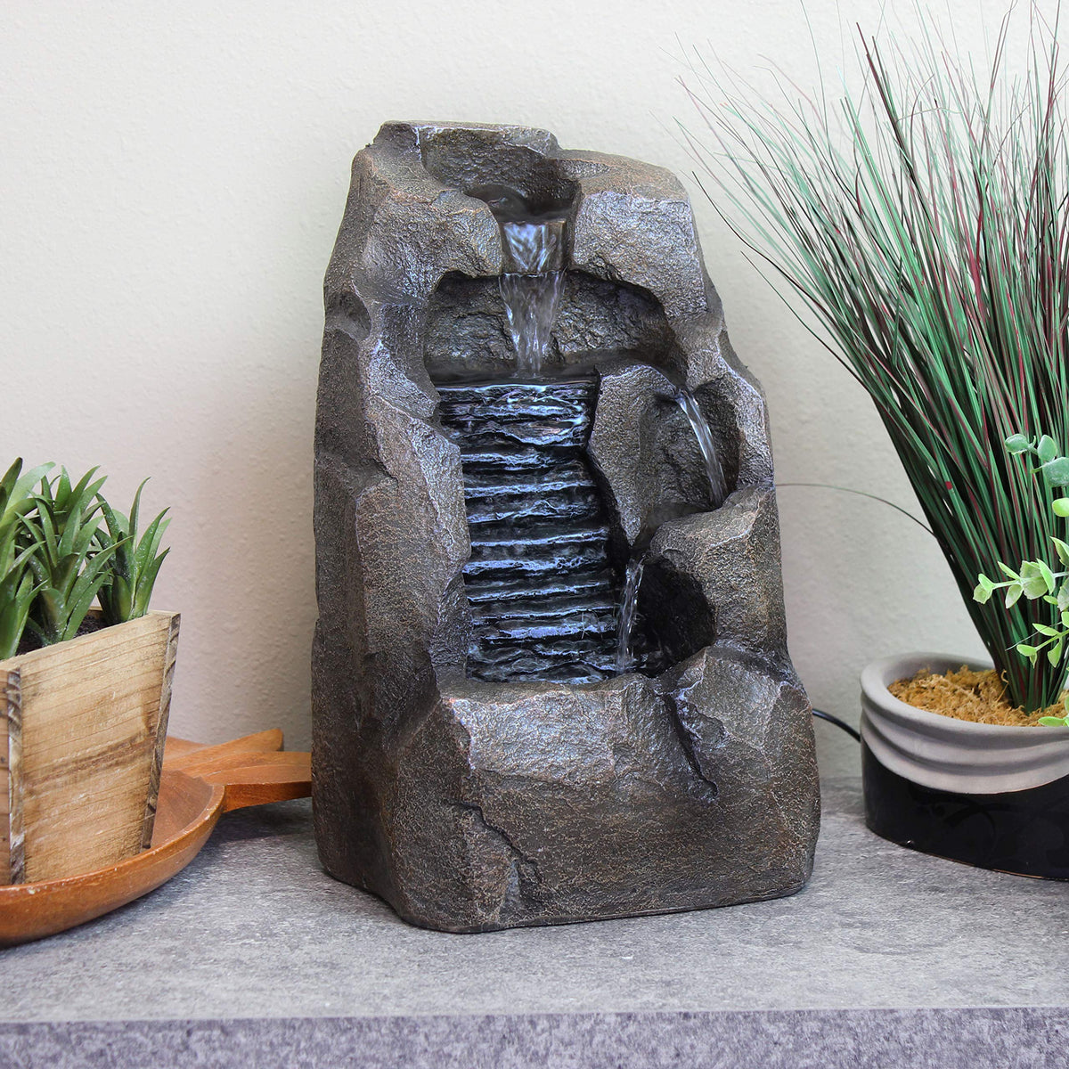 Sunnydaze Stony Rock Tabletop Water Fountain - 11 Inch Relaxing Indoor Desktop Water Fountain - Office, Bedroom, Living Room