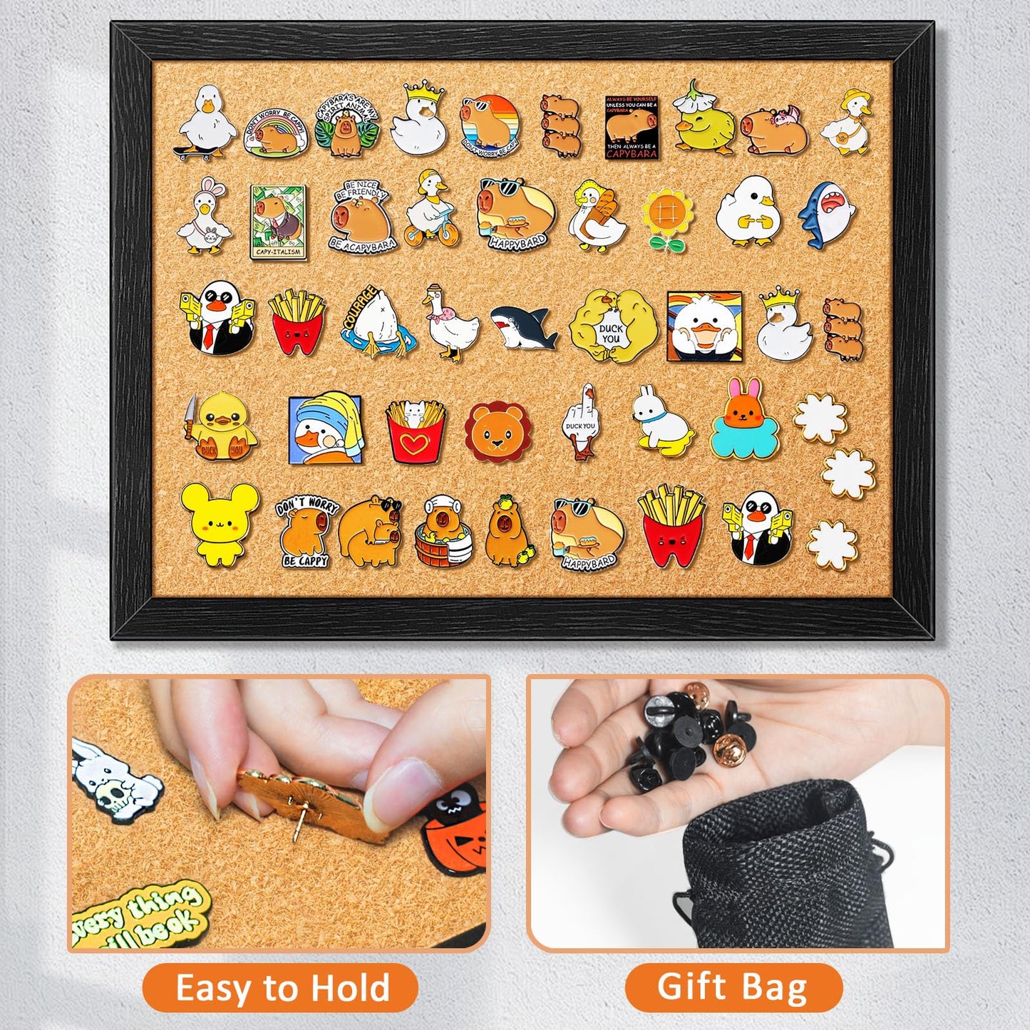 tutata Enamel Pin Display Board, 16'' x 12'' Pin Display Frame, Lapel Pin Holder, Wall Mounted Cork Board for Brooch Pin Storage