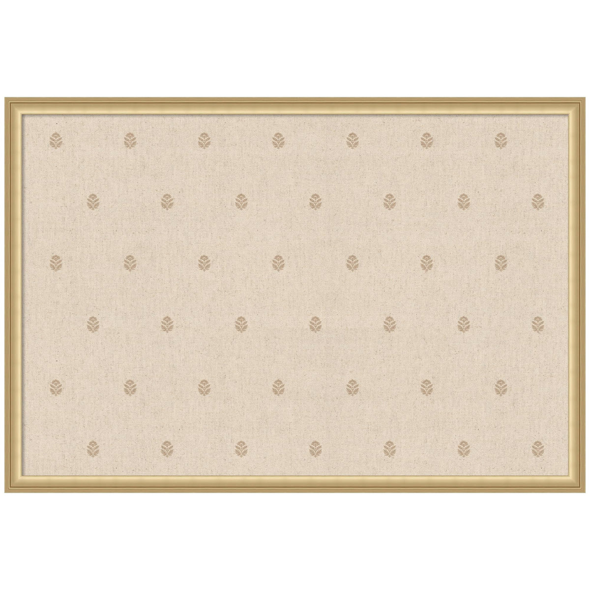 Kate and Laurel Framed Fabric Pinboard 38 x 26, Beige Botanical Block Print Printed Linen Classic Bulletin Board for Use as a Vision Board or Wall Organization, Florence Gold Frame