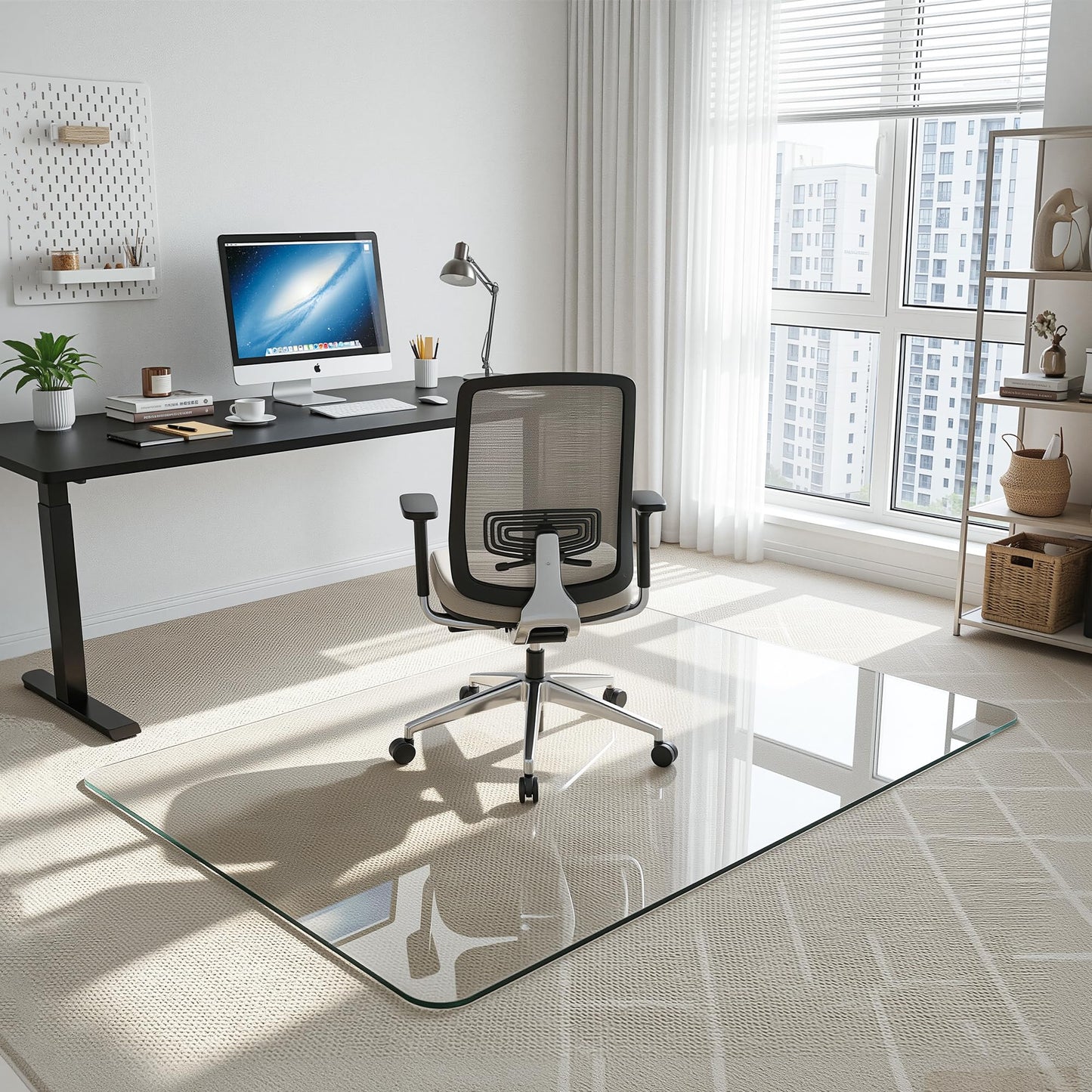 Antok Tempered Glass Chair Mat, 45"x60" Office Chair Mat for Carpet & Hardwood Floors, Heavy Duty 1/5" Desk Chair Mat for Smooth Rolling at Home or Office