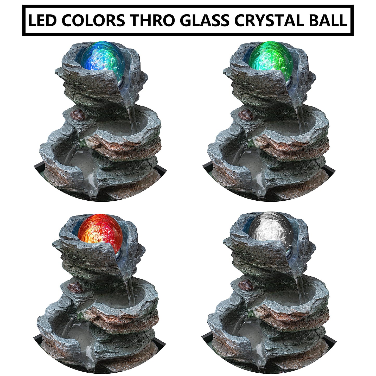 Father'sDen Tabletop Water Fountain-Indoor Waterfall-Desk Fountain-Audible Relaxing Waterfall Sounds from mini Water Feature with Inspiring LED Colors from Spinning Glass Ball