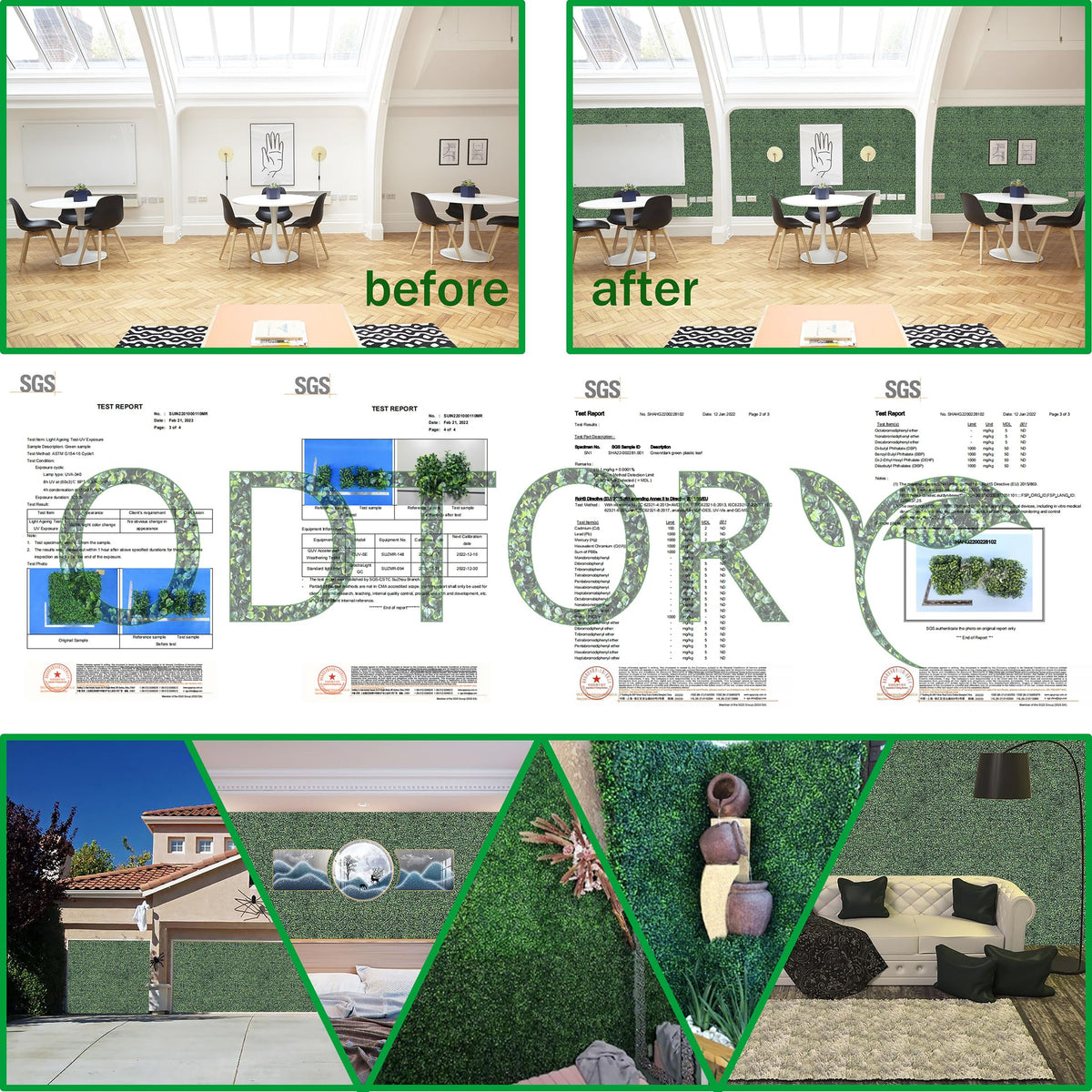 ODTORY Artificial Grass Wall Panels:16" X 12" 6P (8 sqft) UV-Anti Greenery Boxwood Backdrop for Indoor Outdoor Green Wall Decor & Ivy Fence Covering Privacy