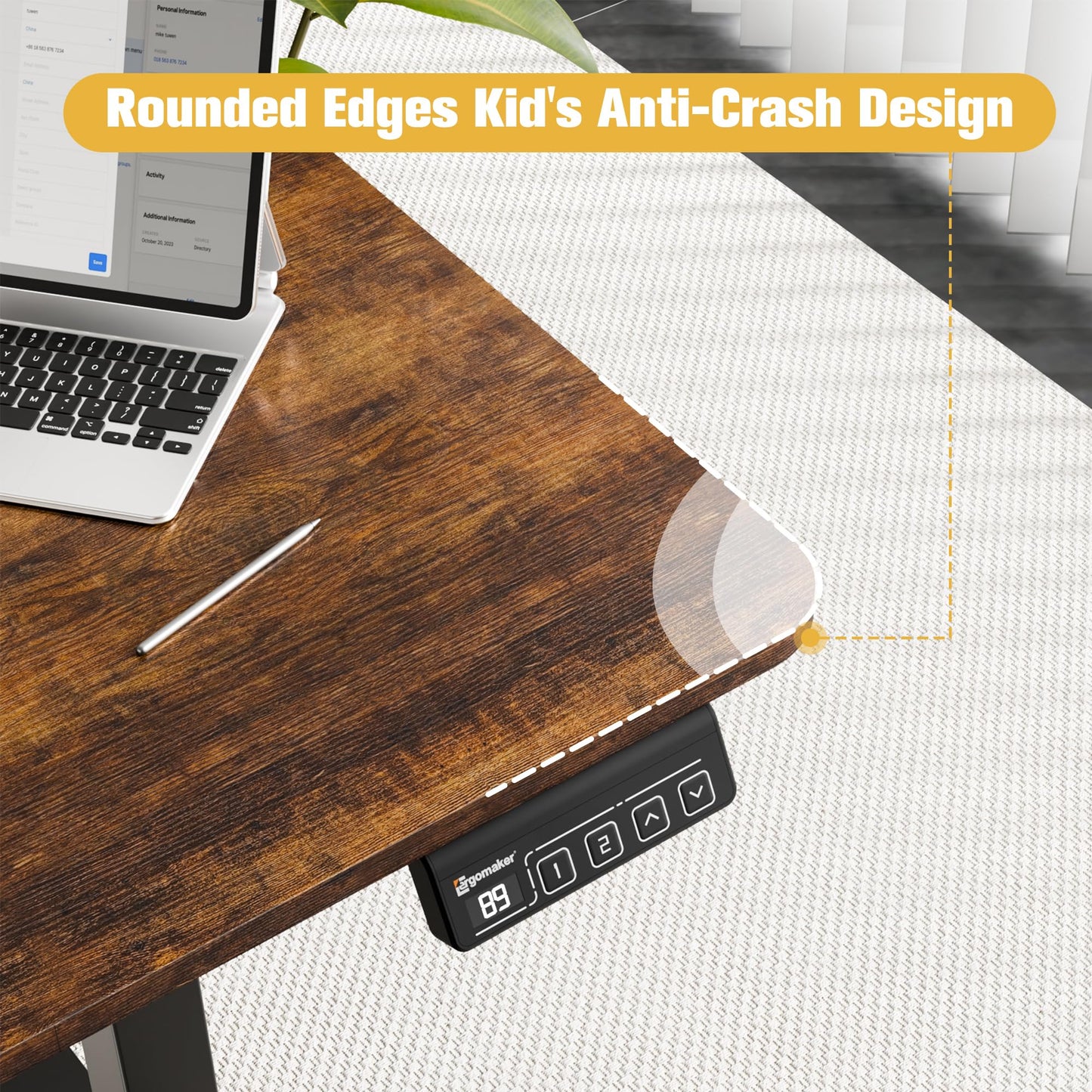 ERGOMAKER 63" Electric Standing Desk, Adjustable Height, Sit Stand Up Desk for Home Office & Computer Workstations, Memory Controller, Rustic Brown