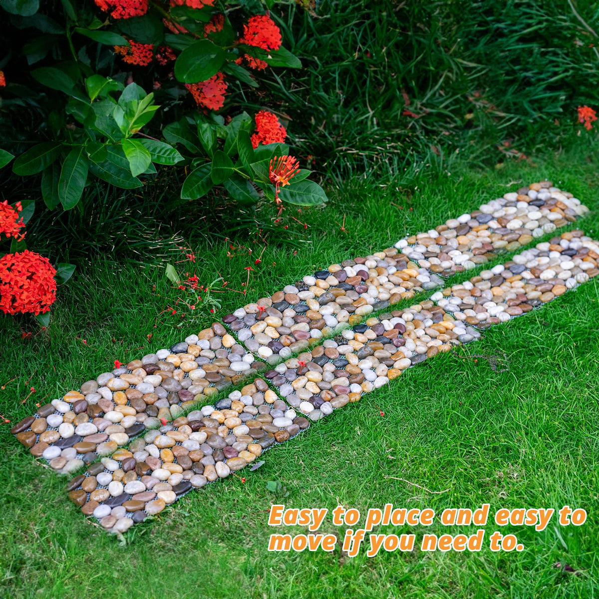 6 Pcs River Rock Stepping Stones, 16" L x 5.5" W Rectangles Natural Outdoor Pavers Pebbles Polished Gravel for Garden Walkway Pathway