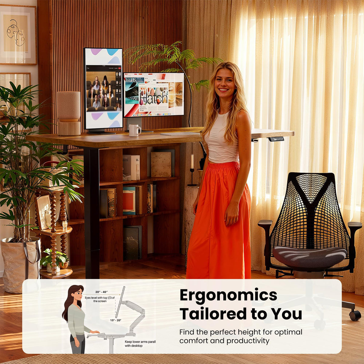 ErGear Height Adjustable Electric Standing Desk, 48 x 24 Inches Sit Stand up Desk, Memory Computer Home Office Desk, Vintage Brown