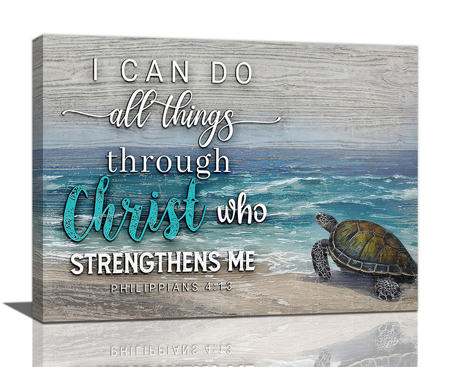 Christian Turtle Wall Art Inspirational Bible Verse Pictures Wall Decor Beach Ocean Canvas Prints Framed Modern Painting Artwork for Bedroom Office Living Room Bathroom Dining Room 16"x12"
