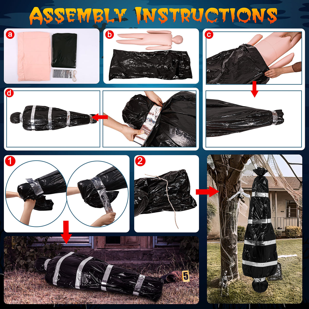 Lvdeer Halloween Decorations Outdoor Body Props - Scary Fake Corpse in Bag Hallowmas Prop Creepy Haunted House Decor (Requires Assembly)