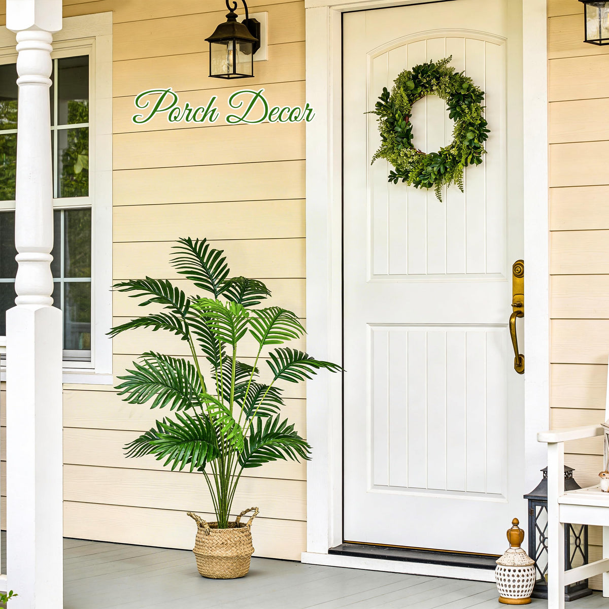 Der Rose 44" Fake Plants Artificial Palm Tree with Hand Woven Basket for Home Office Living Room Balcony Indoor Easy Assembly